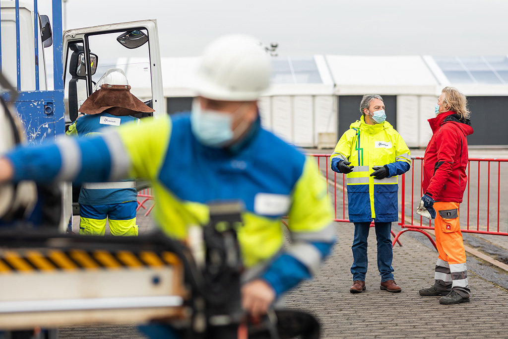 Fluvius aan het werk bij het vaccinatiecentrum in Antwerpen